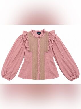 NWT Lumiere Rosewood Ruffle Button-Front Blouse - Size Large